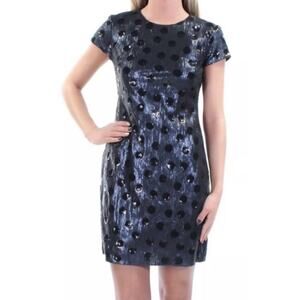 Lauren Ralph Lauren Carona Sequin Polka Dot Navy Blue Black Dress size 8P